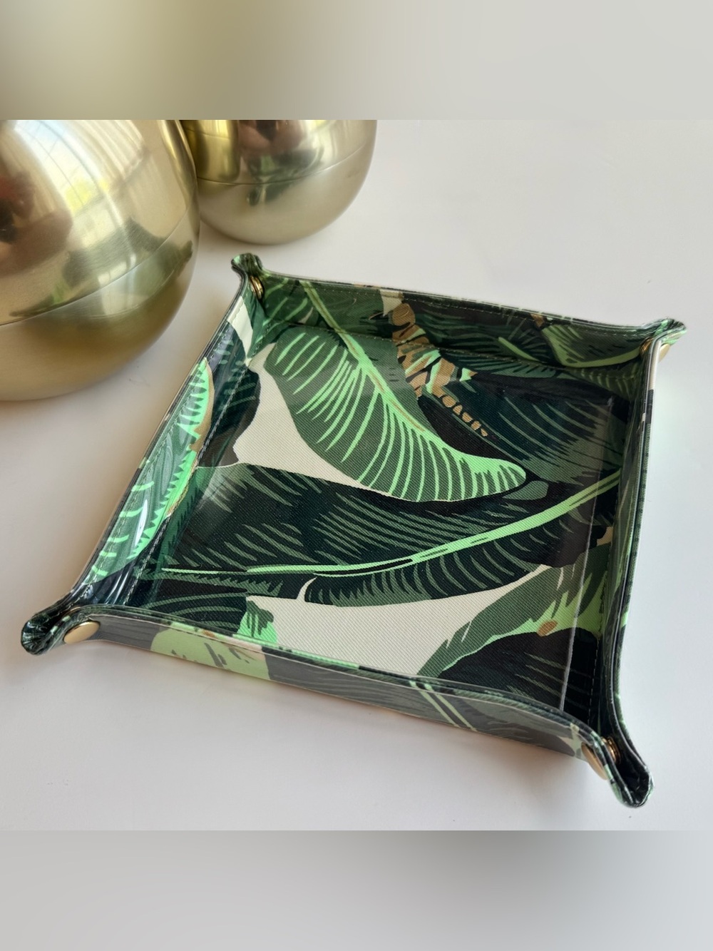 Mark & Graham Clear Coated Catchall in Martinique Palm Leaf Print Gold Snaps